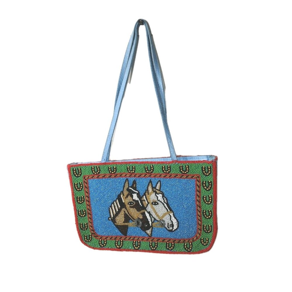 Horse Purse Bag 2 Horse Heads Beaded , Lined & Lovely Unique